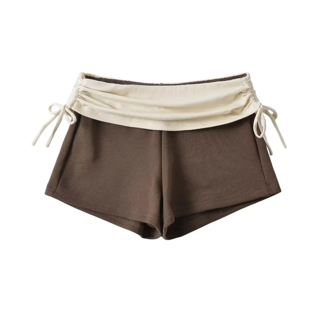 Klassische Kontrastfarbe, reines Verlangen, plissiert, niedrige Taille, Hot Orts Damen, Frühling, Sommer, schlankmachend, elastisch, Po-Lifting, langes Bein...