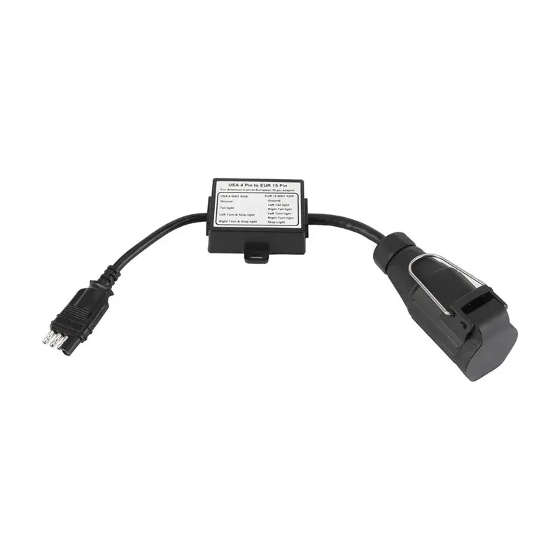 A30P-New 4-Pin Flat Plug To EU 13-Pin Trailer Connector Wiring Adapter Portable Trailer Light Circuit Converter US