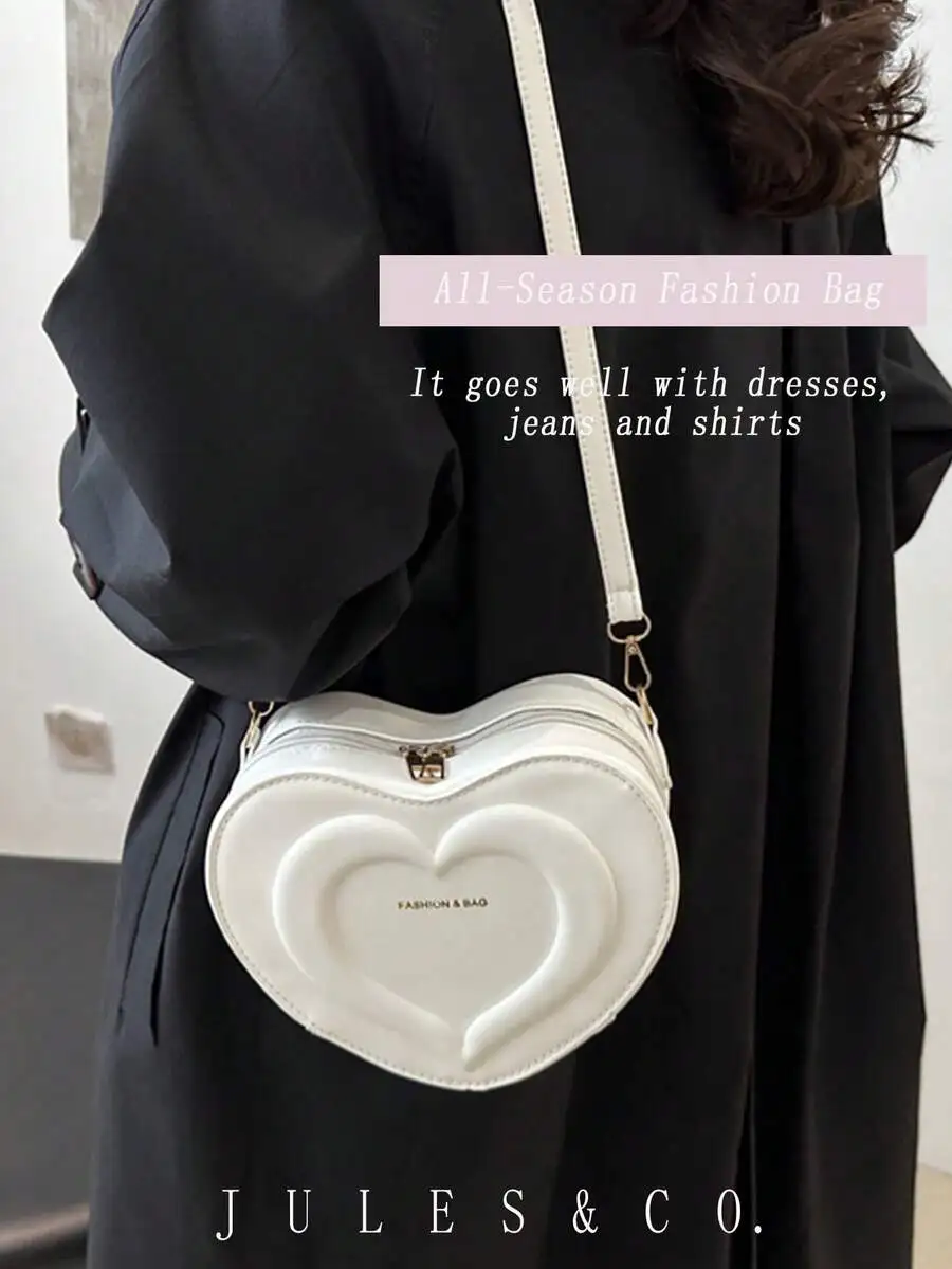 

White Heart-Shaped Mini Crossbody Bag For Women – All-Season Fashion Purse Compatible With Dresses, Jeans And Shirts