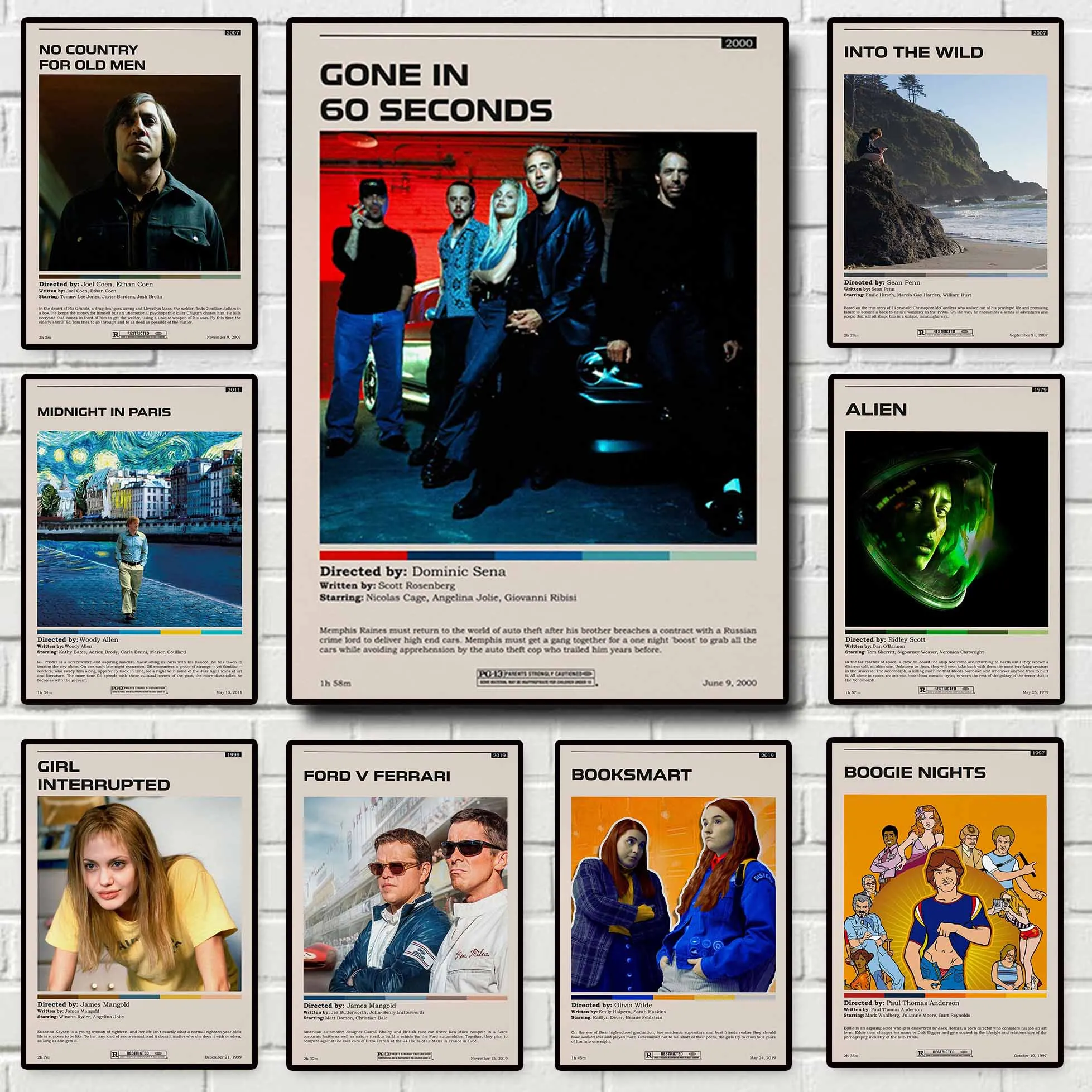 

Classic Movie Gone in 60 Seconds/Midnight in Paris/Booksmart Minimalist Print Art Canvas Poster For Living Room Decor