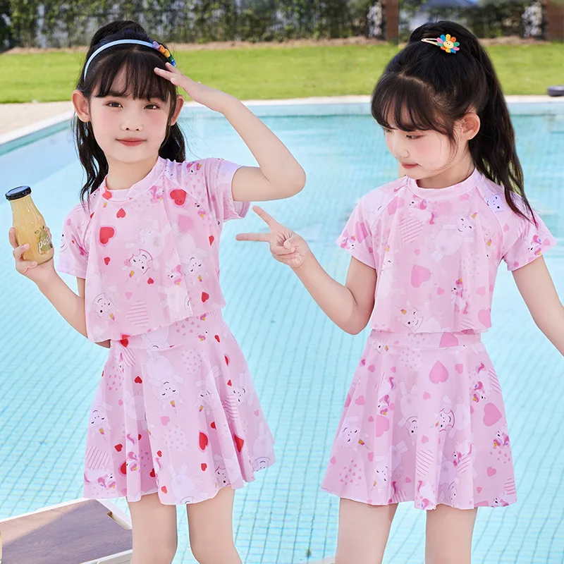 

Lovely Summer Cartoon Unicorn Print Children's Swimsuit Sweet Medium and Large Girl Baby Swimwear Comfortable Fabric