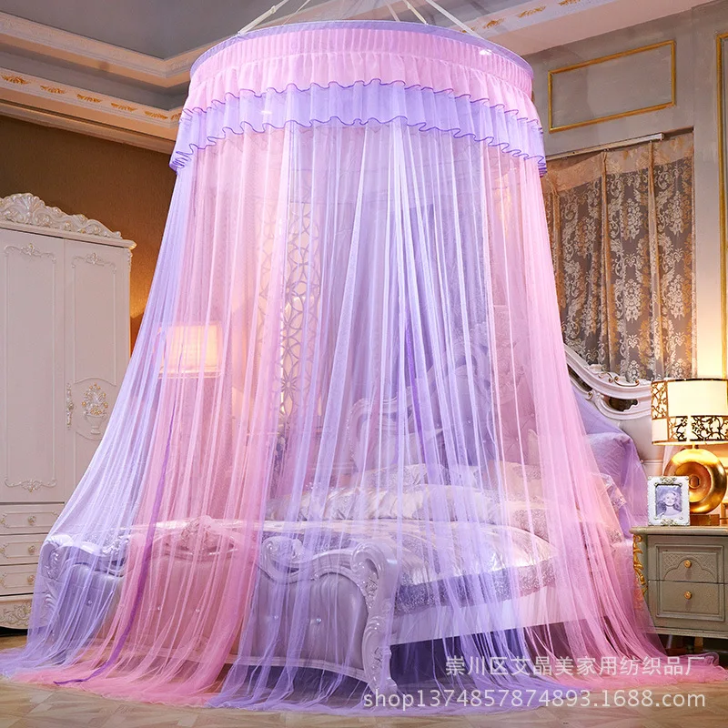 

Home Textile Hanging Dome Princess Mosquito Net No Installation Needed Bed Canopy European Style Iron Wire Floor Mosquito Net1.2