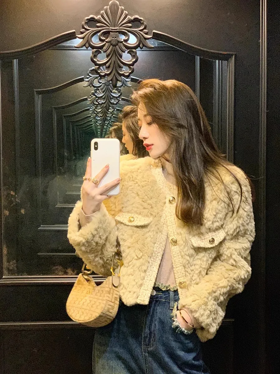 Women\'s Fragrant Lamb Plush Short Coat Women\'s 2023 Autumn/Winter New Faux Fur Jacket