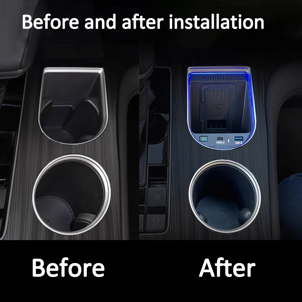 15w Car Wireless Charger For Toyota Sienna 2021 2022 phone Holder mount USB c Fast charging Ambient light interior Tuning