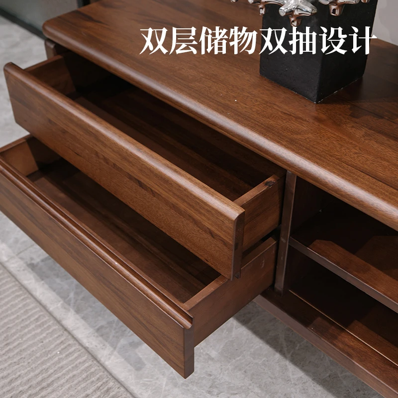 LMM New Chinese Solid Wood Living Room TV Cabinet Ebony Storage Locker