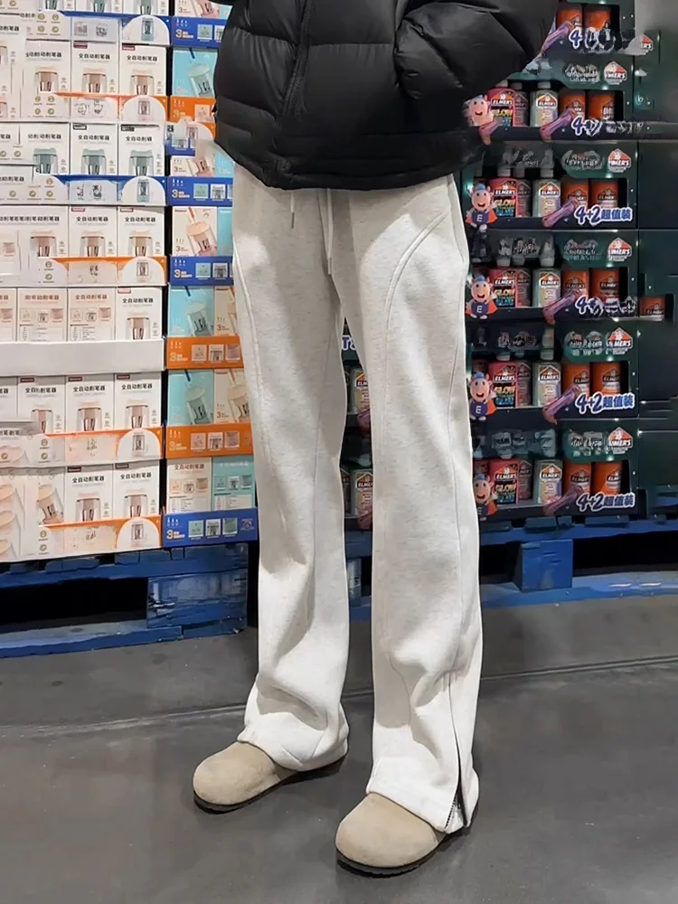 

Men's Loose Fit Casual Pants American Sle ey White Floral Asymmetrical Knife Trousers Spring Autumn High Waist Strai...