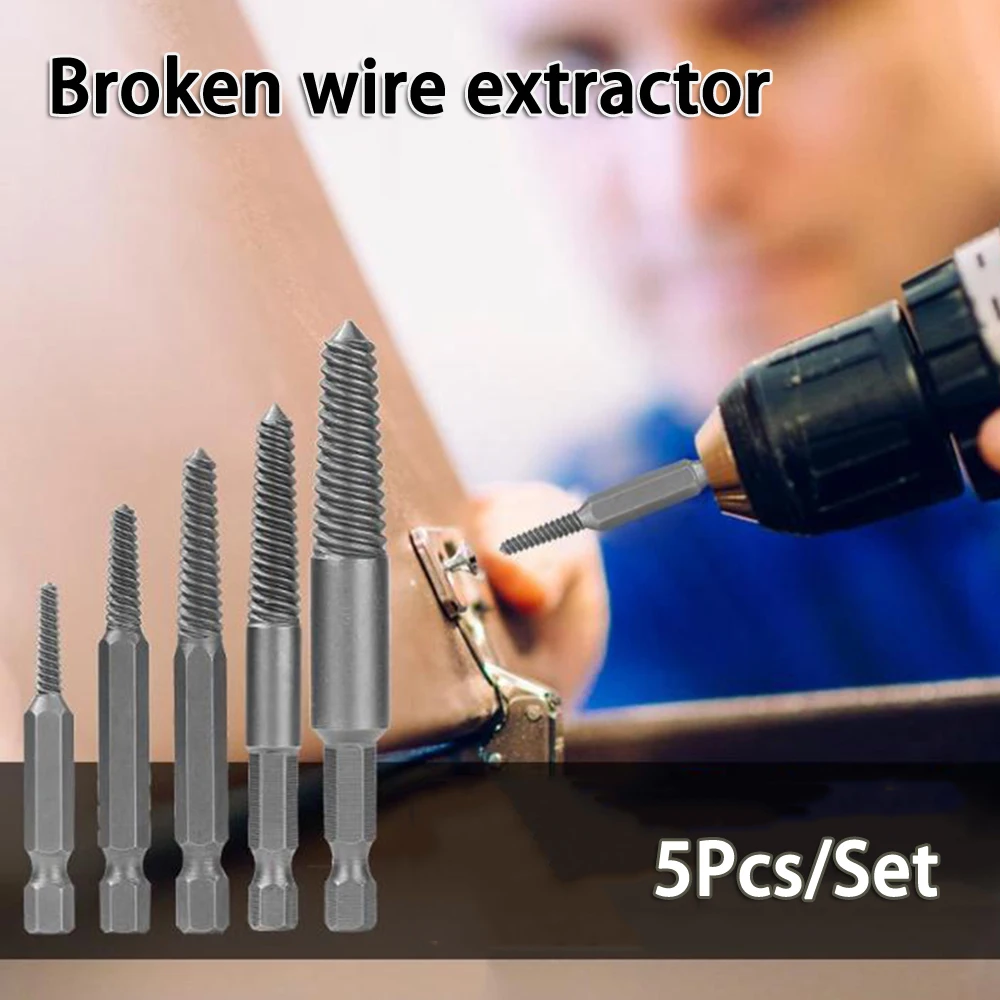 5 Piece Hex Screw Remover Set Perfectly Crafted to Handle Stuck Bolts in Wood or Machine Applications with Ease