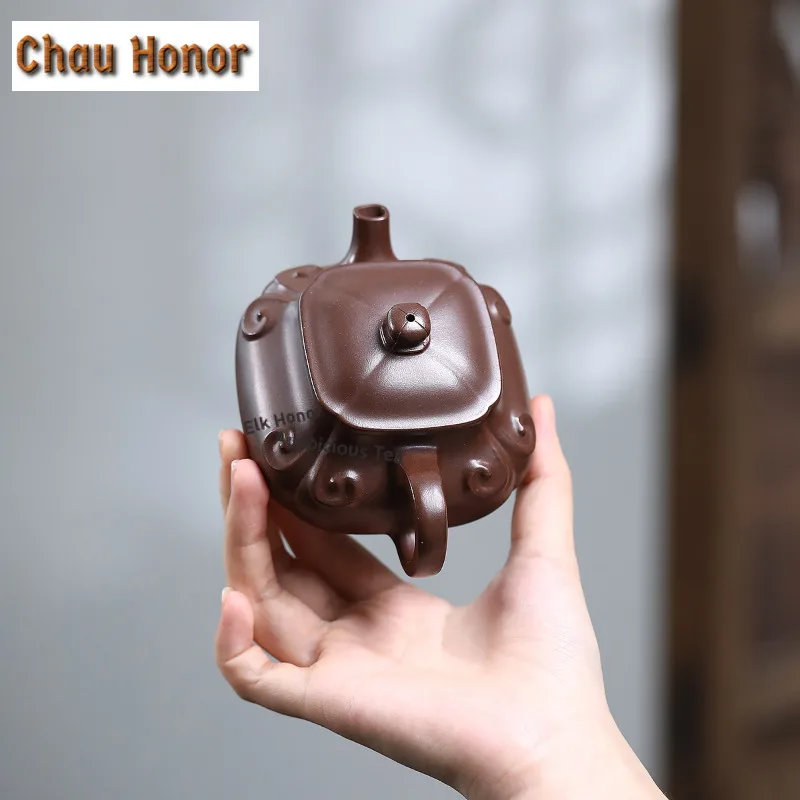 180ml Exquisite Yixing Purple Clay Teapots Handmade Ruyi Qiankun Pot Raw Ore Purple Mud Tea Infuser Kettle Chinese Zisha Tea Set