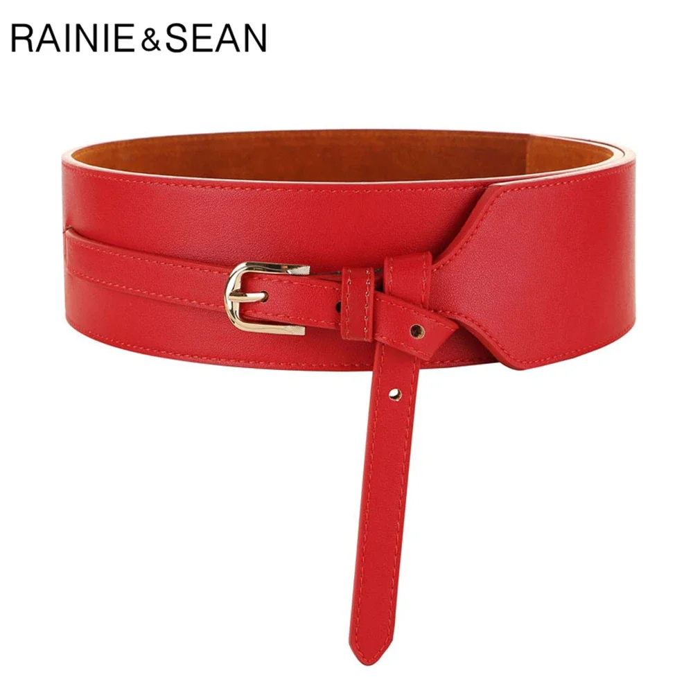 RAINIE SEAN Wide Belt Black Cummerbunds for Women Faux Leather Vintage Women Belt for Dresses Coat Corsets Pink Buckle Fashion