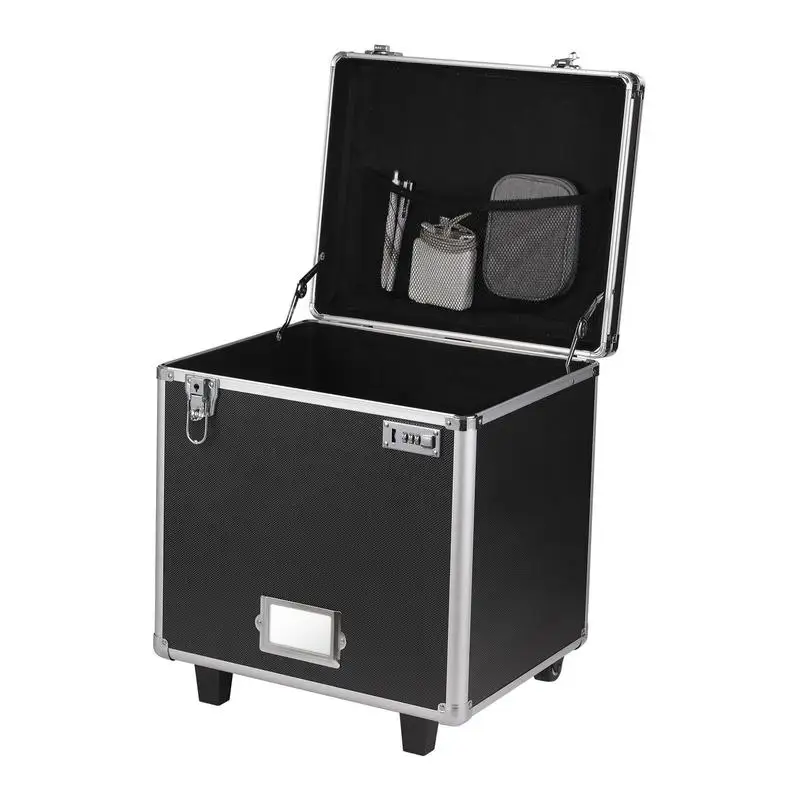 Portable File Storage Box, 15.6 x 12.6 x 15 inch Internal Chest Size, Locking Mobile Business Case with Telescopic Handle, Hand pull File Case for Office Home, Offices, Hospitals, Banks