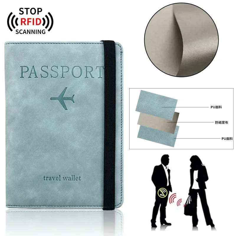 Fashion PU RFID Passport Cover Strap Passport Covers Women Men Travel Wallet Flight Ticket Clip Passport Holder Id Holder