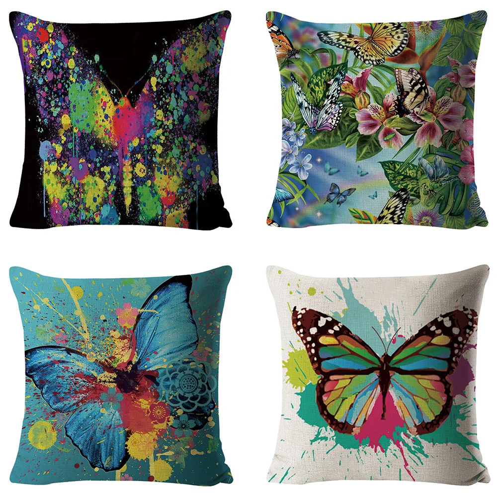 

Natural Colorful Butterfly Cotton Linen Pillowcase Beauty Butterfly Pillow Case Car Office Sofa Pillows Case for Girls Room