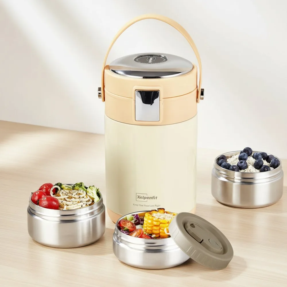 

78 унций термос с вакуумной изоляцией и широким горлышком, 3-уровневый штабелируемый ланч-бокс Bento, контейнер для горячей еды