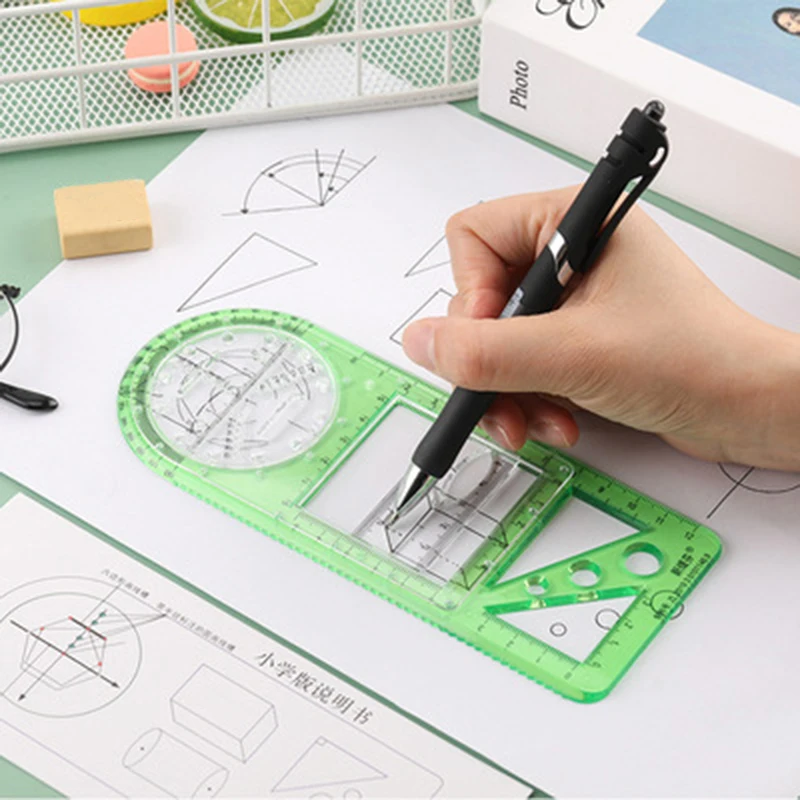 เทมเพลตการวาดรูปทรงเรขาคณิตแบบมัลติฟังก์ชันสำหรับอุปกรณ์สำนักงานโรงเรียน