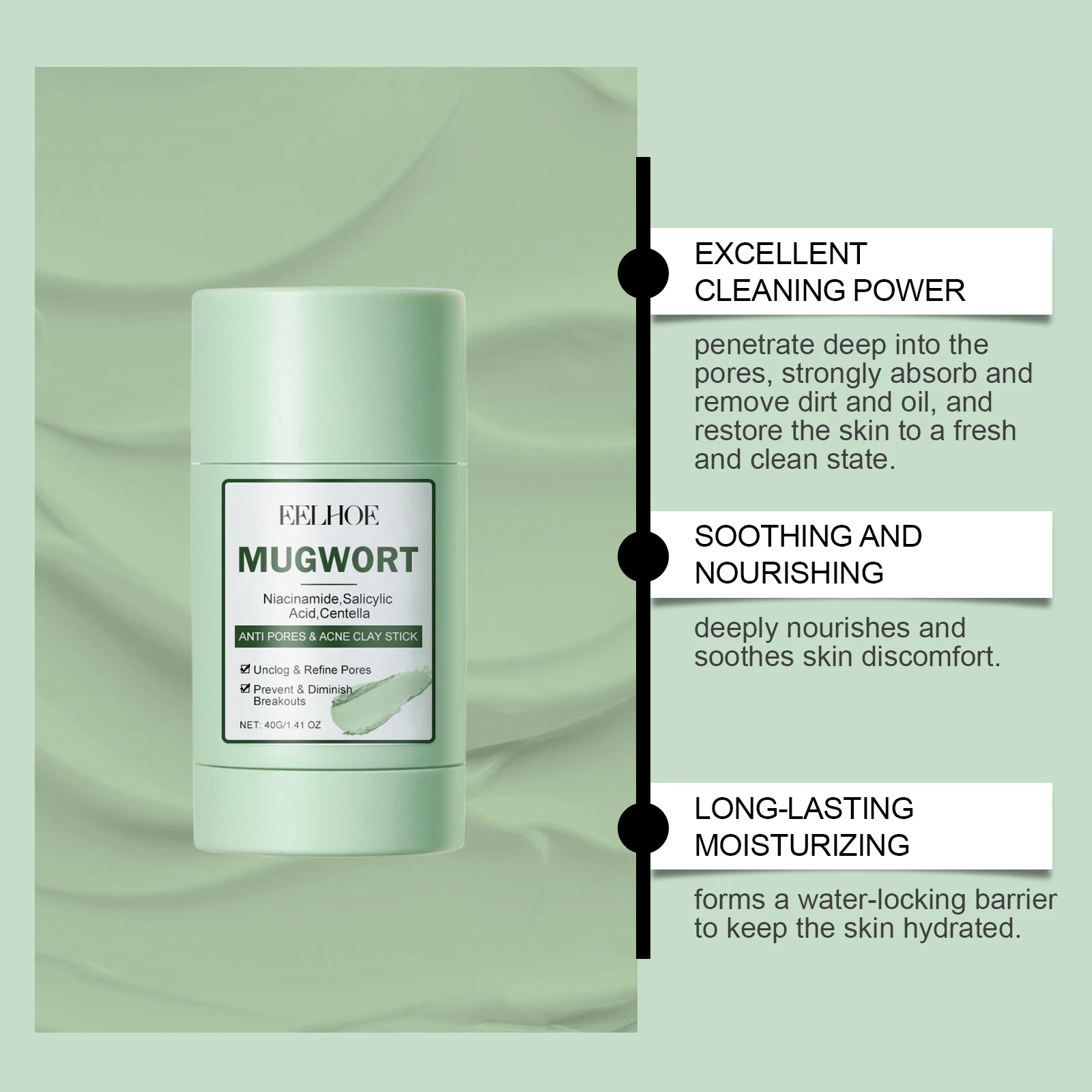 Mugwort Camellia Niacinamide Clay Stick Mask Face Redness Soothing Breakout Control Centella Salicylic Acid Gentle Mud Mask
