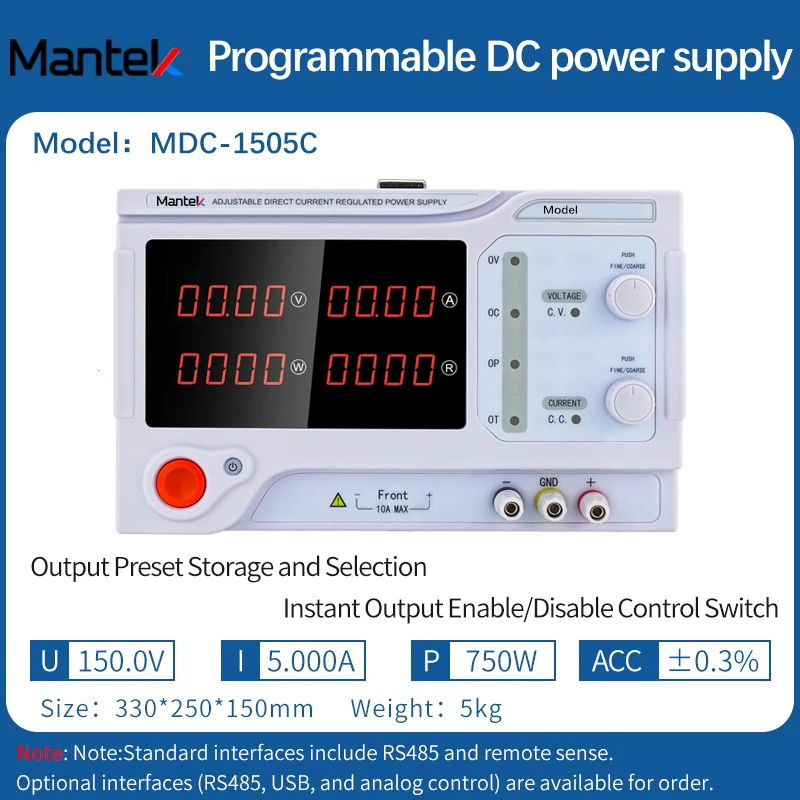 Fuente de alimentación programable de CC de 1KW, control de corriente y voltaje preciso ajustable en laboratorio
