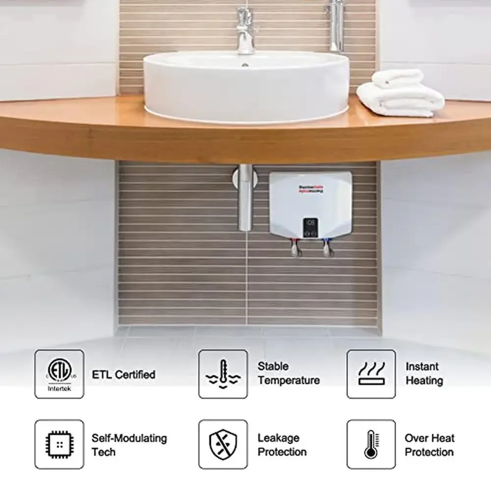 Electric Instant Hot Water Heater Sink Wall Mounted LED Display 3.5kW 110~120V Compact Point of Use Safe Self Modulating Mini