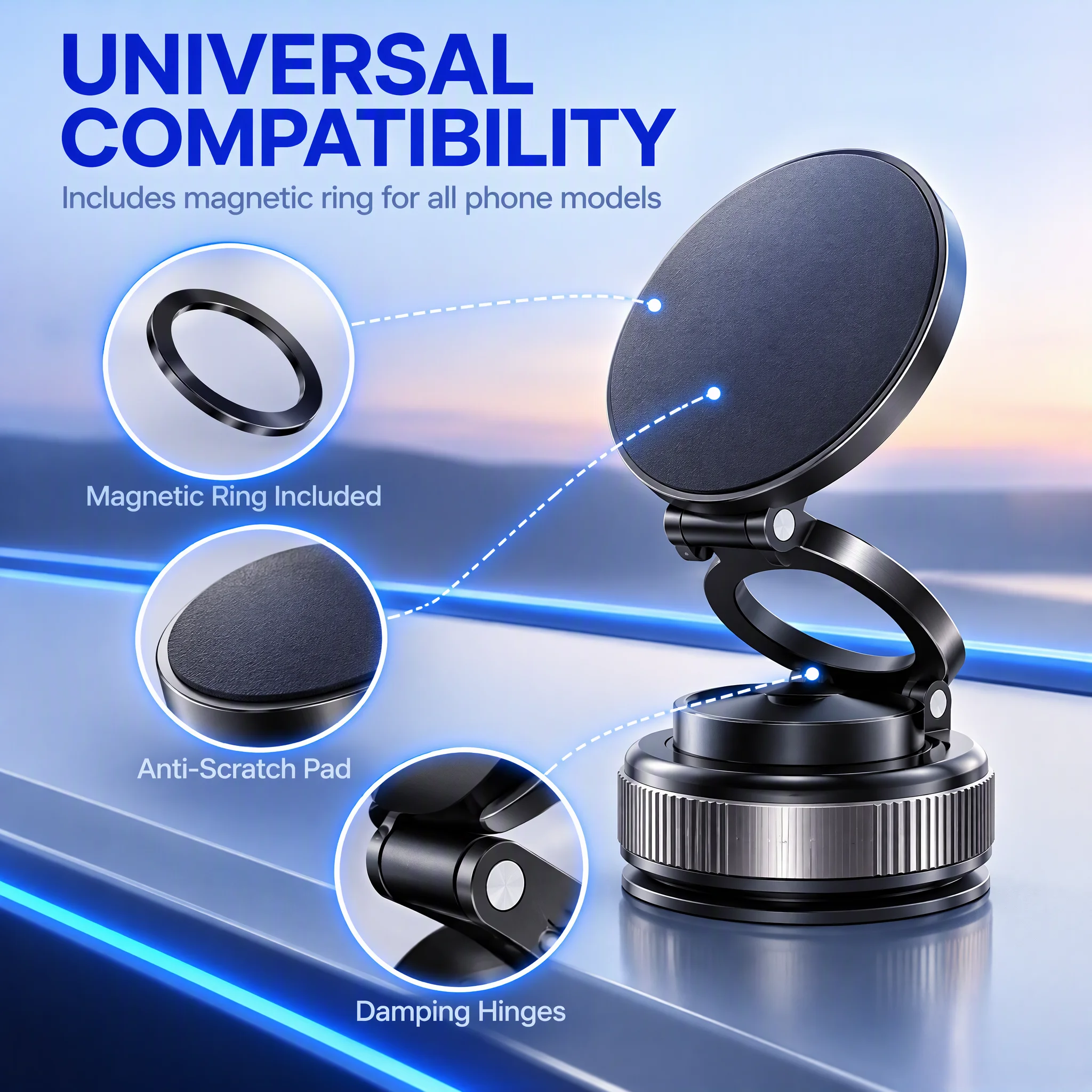 360 ° adjustable magnetic car phone holder, perfect for daily commuting car owners, gym/mirror/smooth surface/bathroom mirrors, and phone holders that need to be placed on car dashboards or office desks, making it the best gift for friends and family