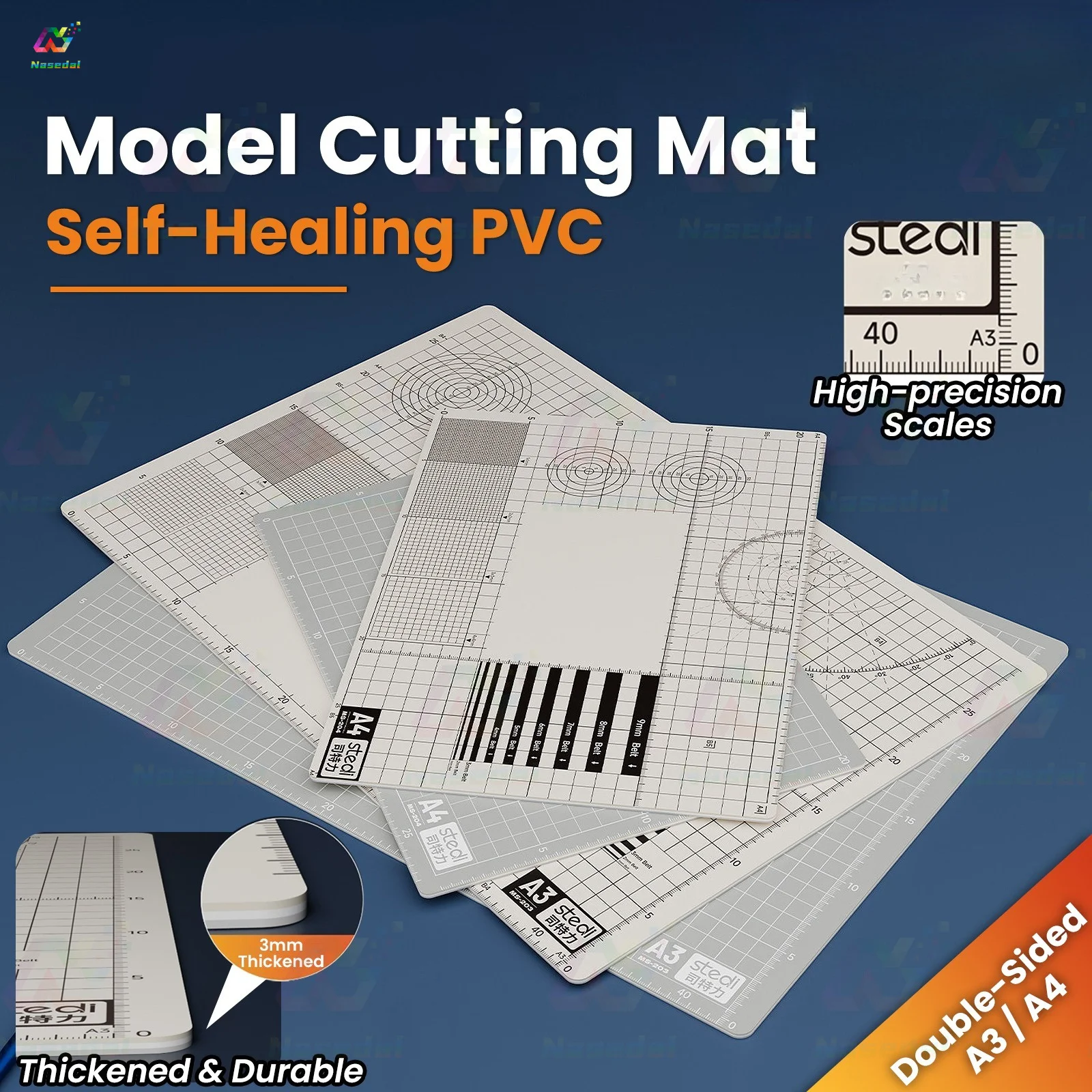 Stedi Double Sided Self‑Healing PVC Cutting Mat Grid Board for Gundam Scale Model Building Hobby Craft Paper Trimming A3 A4 Size