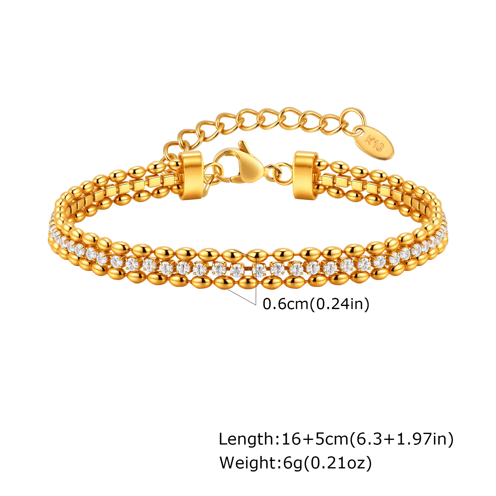 Cubic Zirconia Chain Tennis Bracelet Women, 18K Gold Plated CZ
