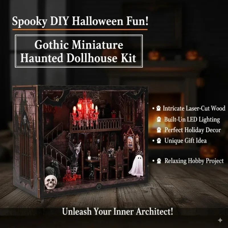 

Halloween Wooden Book Nook Dark House Figurine Bookend With Lights DIY Unique Bookshelf Decoration Home Crafts Birthday Gift New