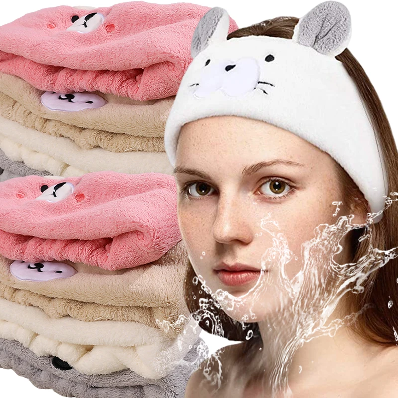 

Wash Face Headbands for Women Coral Fleece Hair Bands Cartoon Absorbent Wristbands Makeup Elastic Head Band Hair Accessories Set