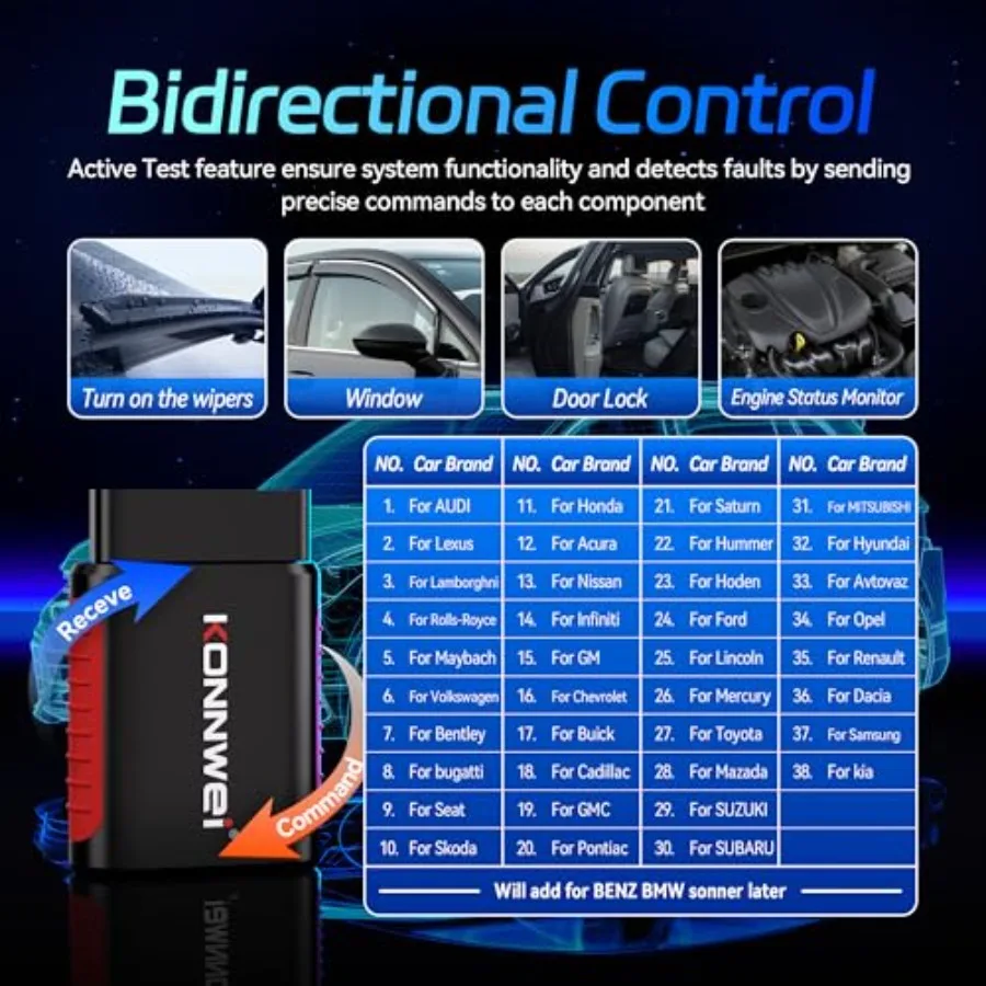 Scanner Bluetooth - Full System Diagnostic Tool with Bi-Directional Control for Oil Reset EPB DPF BMS TPMS Readout Su