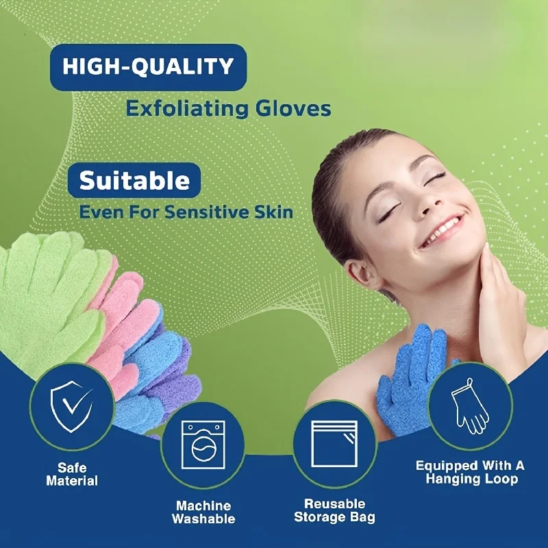 Colourful Exfoliating Gloves, Bath Gloves For Shower, Double Sided Exfoliating Gloves, For Spa, Massage And Body Scrubs
