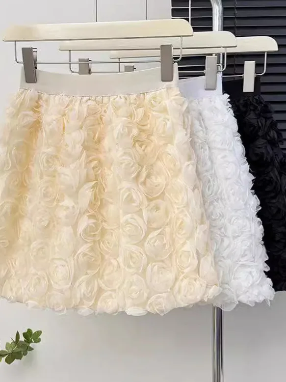 

Sweet Rose Decorated 3D A-Line Skirt Bodycon High Waist ort Skirt Street Sle Summer Collection Women's Faion