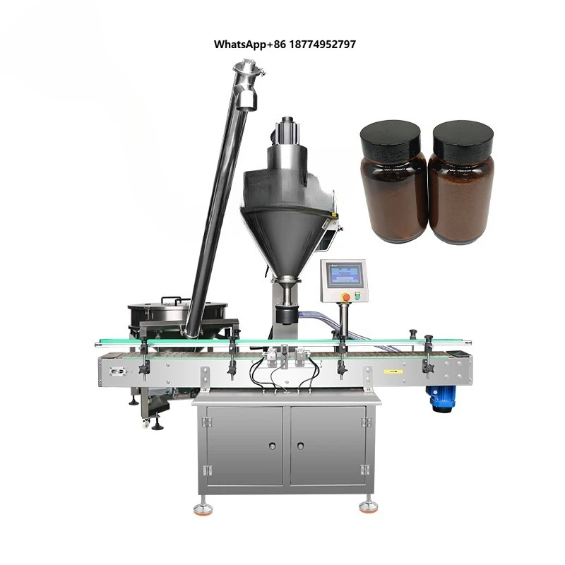 Semi Automatic Auger Screw Filler Round Bottle Jar Dry Milk Coffee Spices Powder Filling Capping Labeling Machine