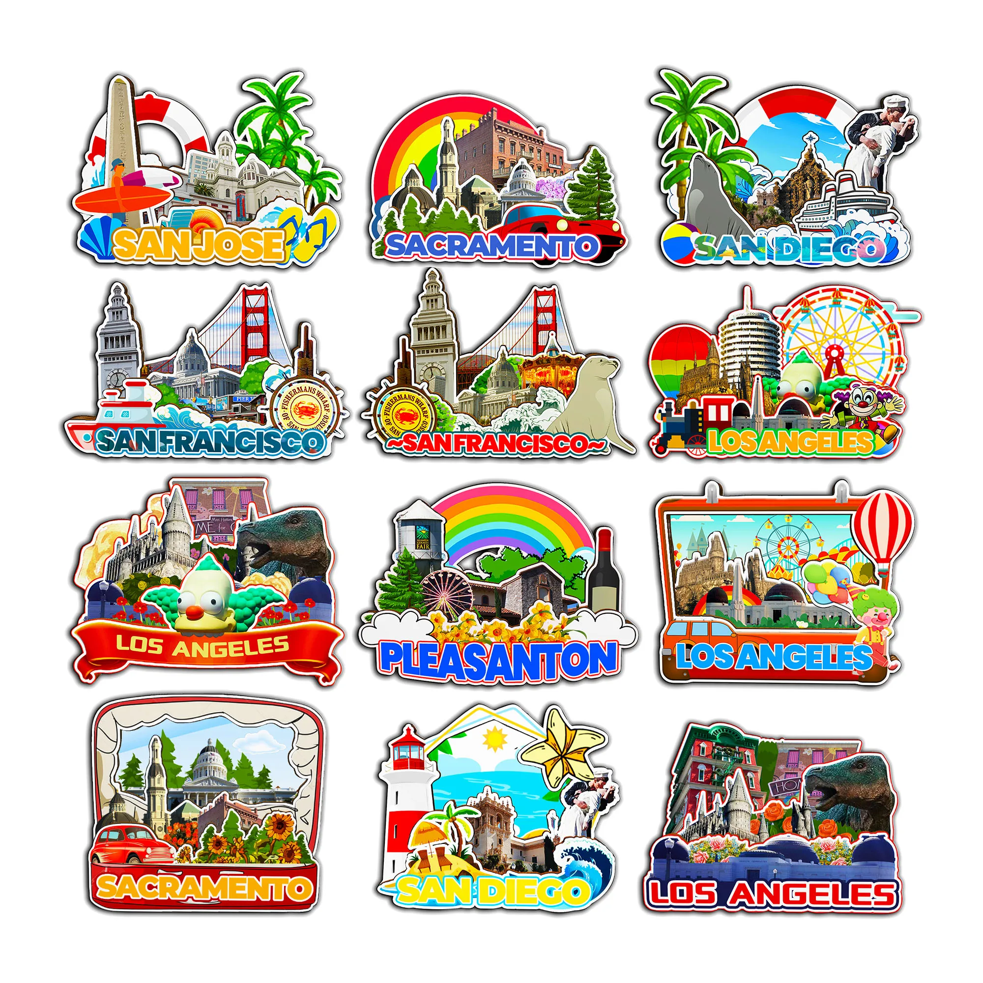 Imanes decorativos para San Francisco Sacramento Pleasanton San Diego Los Ángeles San José California Estados Unidos Punto de referencia de la ciudad