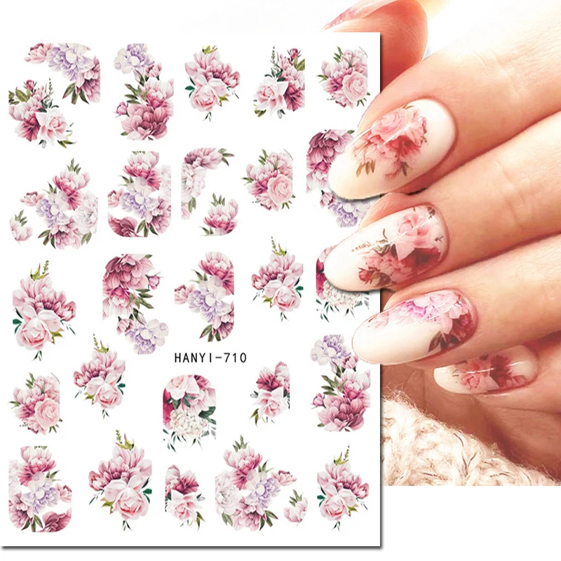 3d Nails Art Decals Spring Fruits Pink Full Tips Peony Magnolia Flowers Adhesive Sliders Stickers Decoration For Nails Manicure