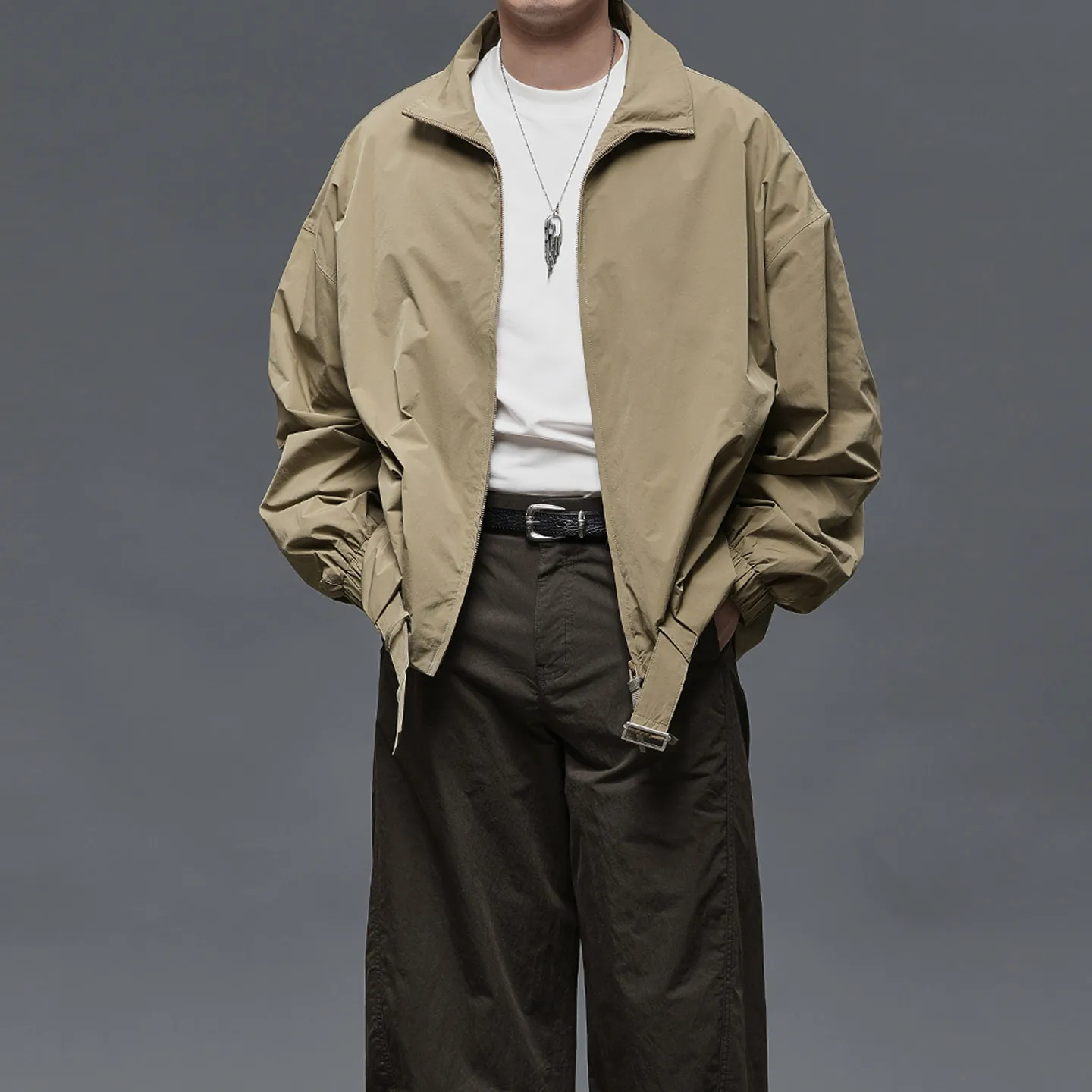 Quality Stand Collar Loose Cut Japanese-Style Retro Men's Coat Green Workwear Windproof Jacket