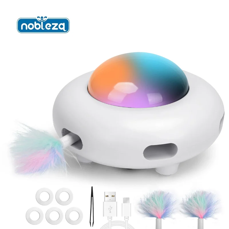 Nobleza - Juguete Interactivo con Plumas para Gatos Interior, 3 Modos de Juego para Gatos, Juguetes para Gatos Inteligentes en Movimiento para Ejercicios con Función de Limpieza y Carga USB