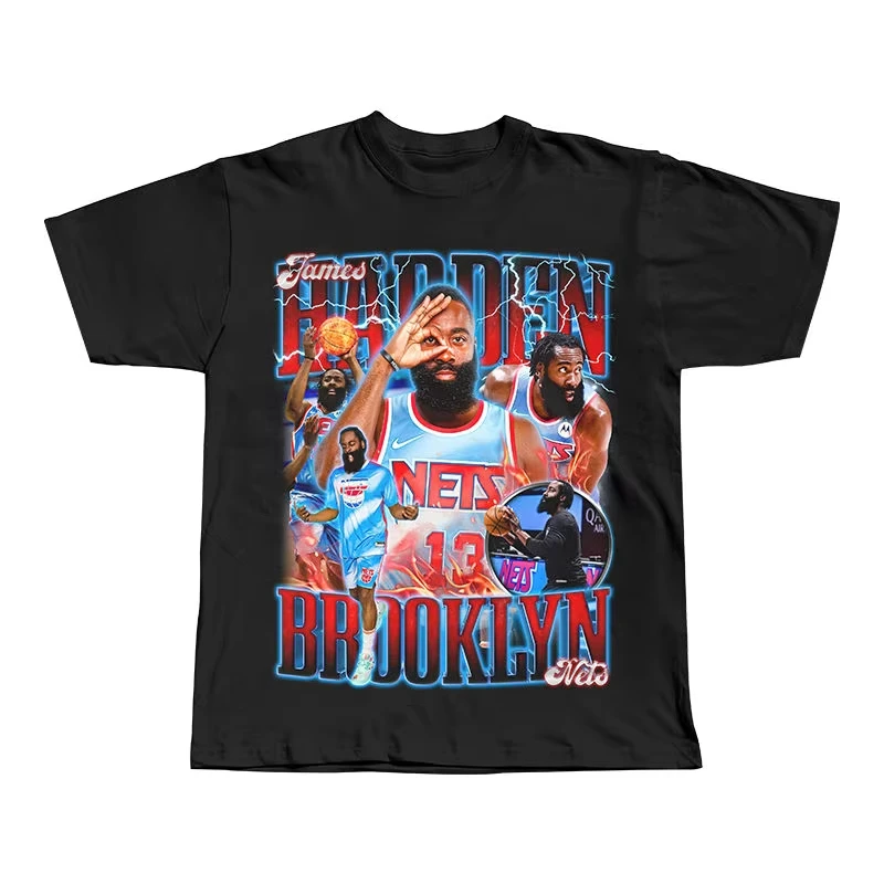 2025 النجم الصاعد جيمس هاردن جيرسي تي شيرت صاروخ الأمريكية خمر القطن فضفاض الرجال والنساء الصيف الراحة قصيرة الأكمام #6