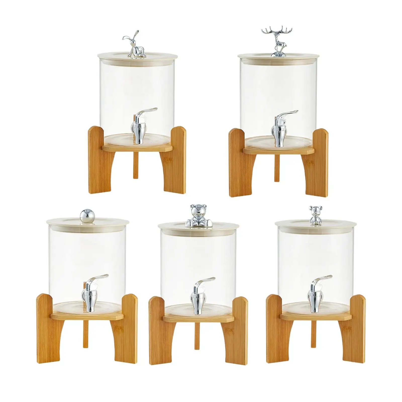 Glass Drink Dispenser Juice Dispenser with Bamboo Stand and Spigot for Lemonade Restaurants Gatherings Juice