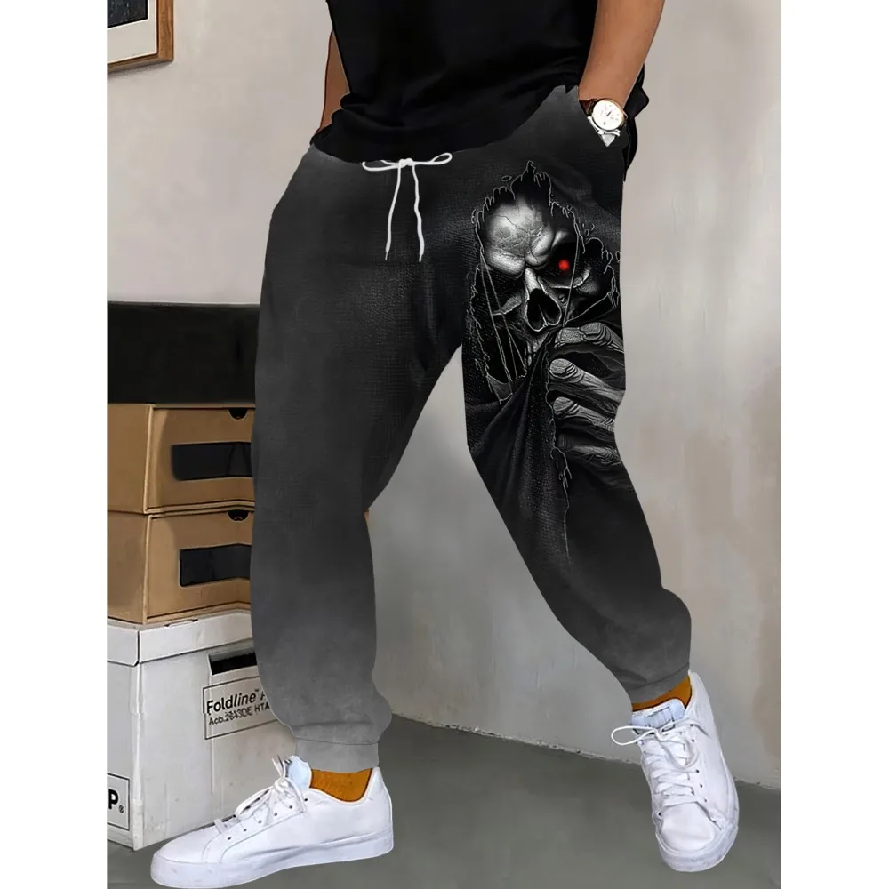 

3D Skull Prints Pants Street Pants Men's Side Pockets Elastic Drawstring Sweatpants Joggers Pants For Men Casual Trousers Fall