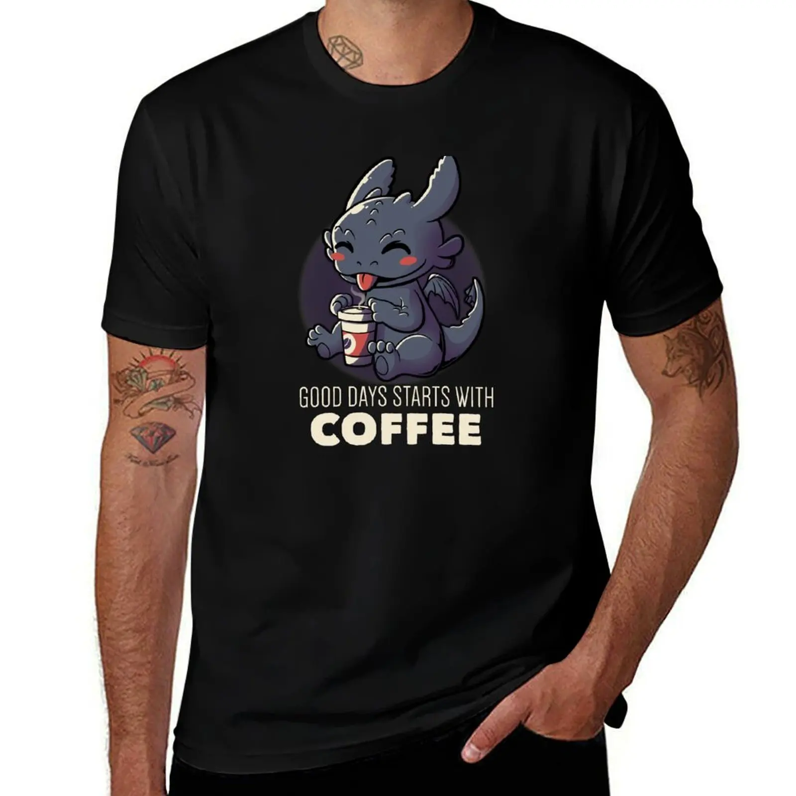Good Days Starts With Coffee Funny Cute Gift T-Shirt Work Short Sleeve Cotton Top T-Shirt
