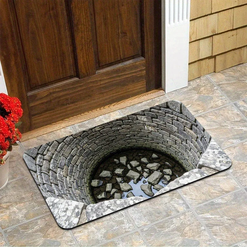 3D Optical Illusion Stone Vortex Non-slip Washable Doormat for Entryway Home Decor