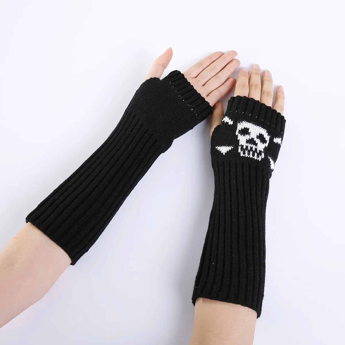 Ensemble de bas et gants tête de mort pour femmes, Punk, Harajuku, Dark Gothic, Y2K, Chaussettes longues, Genou, Lolita, Chaussettes hautes pour filles, Accessoires de cosplay