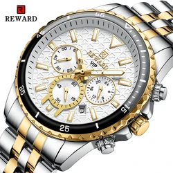 REWARD New Quartz Men's Watches Stainless Steel Luxury Brand Waterproof Wrist Watch for Men Luminous Calendar Watch Male