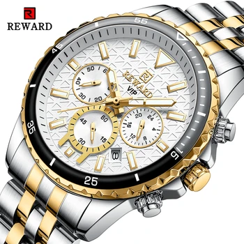 Reward new quartz men&#x27;s watches stainless steel luxury brand waterproof wristwatch for men luminous calendar watch male