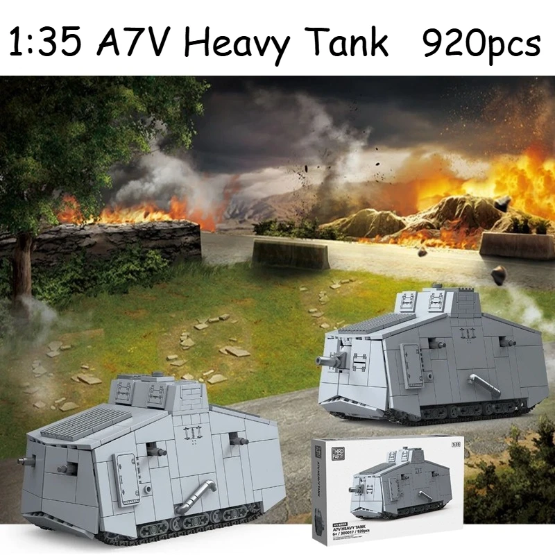 

920pcs WW1 A7V 1:35 Heavy Tank,300017 MOC German Military Vehicles Collect Building Blocks Assembly Bricks DIY Toys Gifts