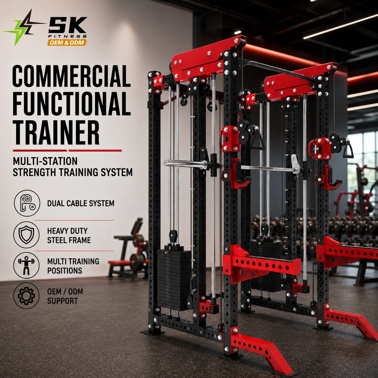 SK Commercial Cable Crossover Machine Dual Weight Stack Functional Trainer Smith Machine Power Rack Gym Equipment Pro Gym Set