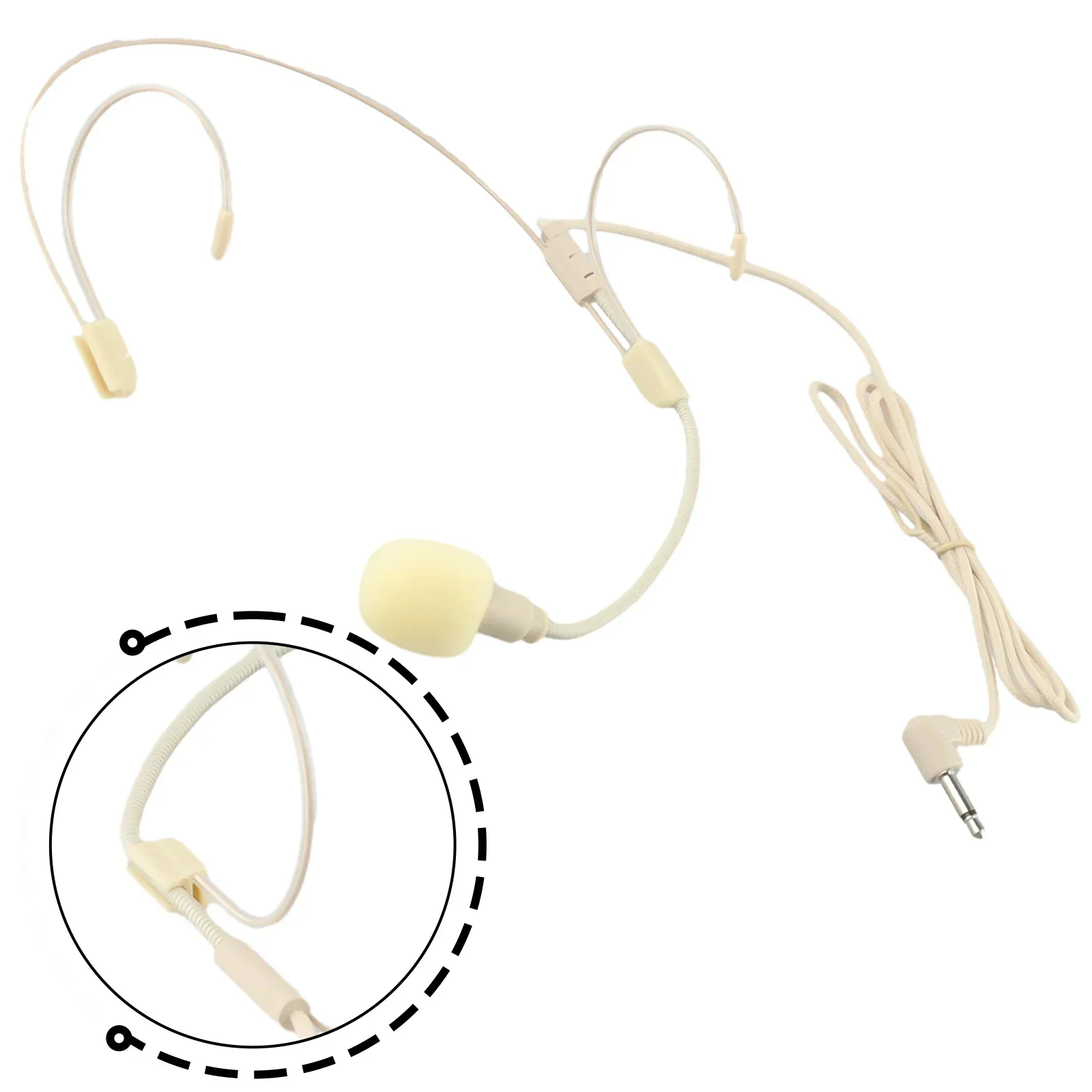 

Beige Earhook Microphone Loudspeaker Speech Double Hang Ear Wired Headset Microphone For Recording Live Broadcast