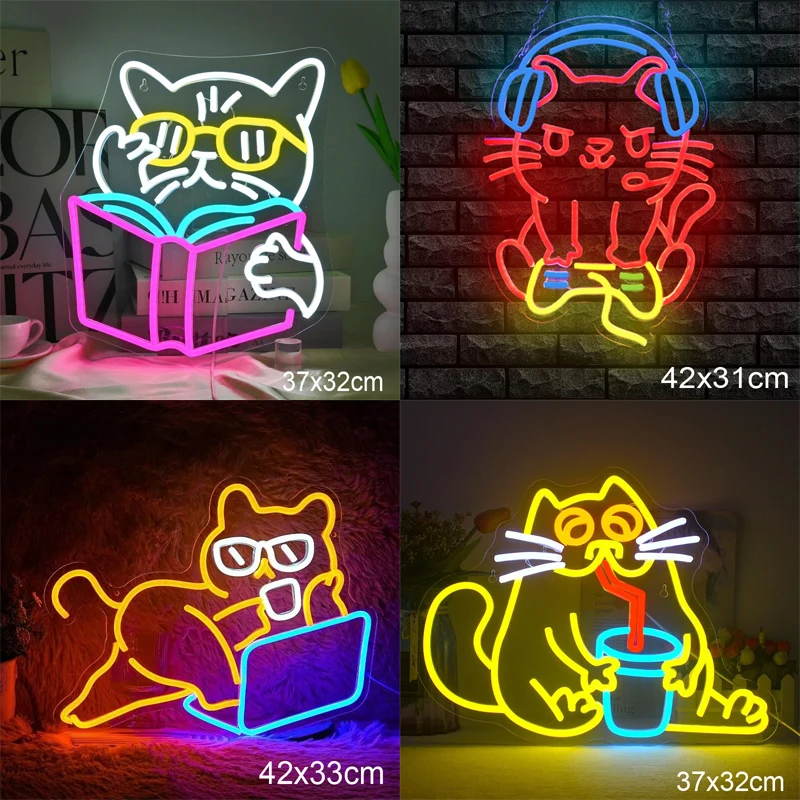 

Cat Neon Signs LED Animal Neon Lights Art Wall Decorative Lights For Room Birthday Gifts Birthday Restaurant Food Shop