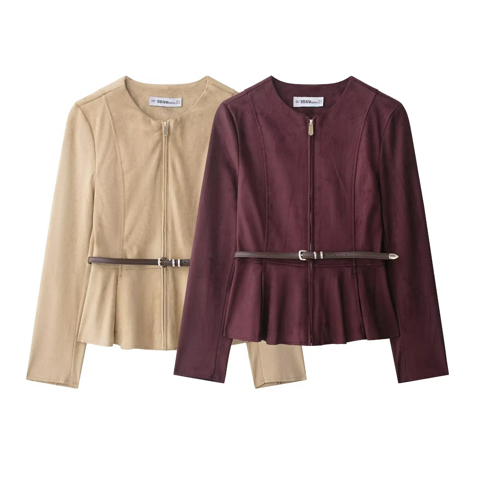 

2025 Fall Women's Belted Jacket Top Casual Cropped Top Stylish Long-Sleeve Cropped Top