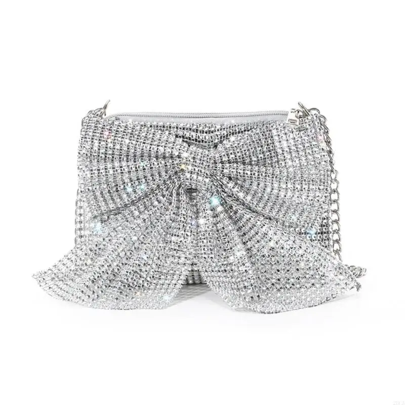 

20CA Stylish Women's Evening Bag Rhinestones Bows Chain Handbag for Special Occasion