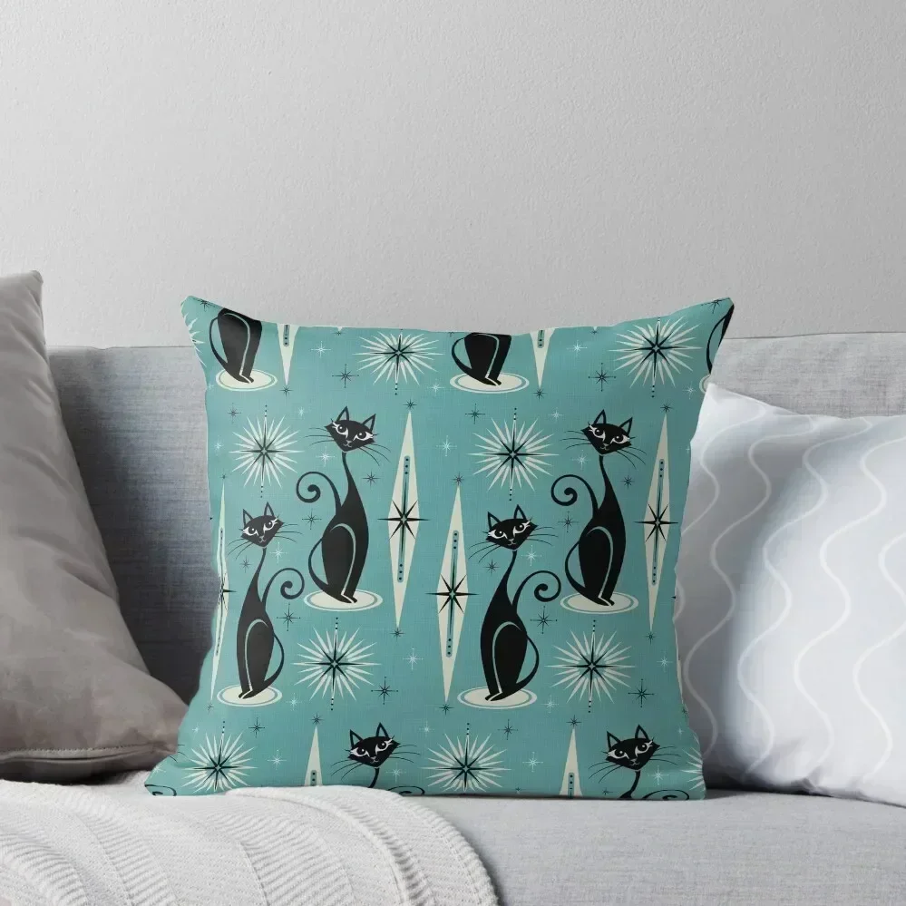 

Mid Century Meow on Blue Throw Pillow Cushion Cover For Sofa autumn decoration autumn pillowcase Pillowcases For Pillows pillow