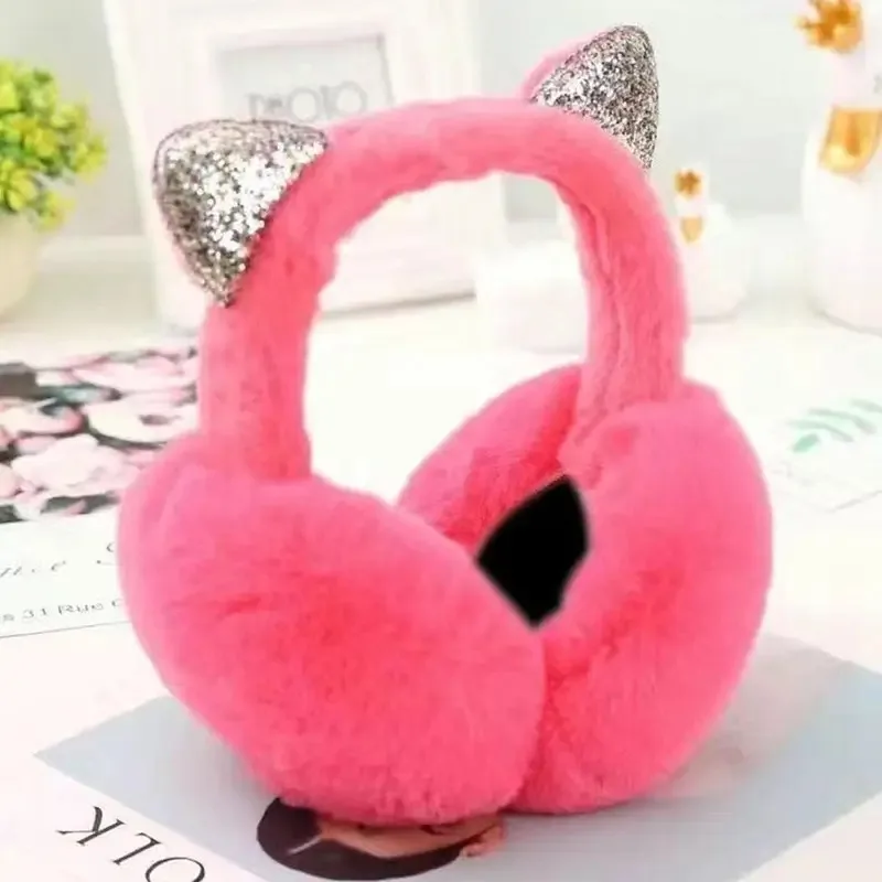 غطاء للأذنين شتوي دافئ من القطيفة غطاء للأذنين على شكل قطة للنساء والفتيات والأطفال لركوب الدراجات وحماية الأذن من الفرو اللطيف غطاء للأذنين ناعم #4